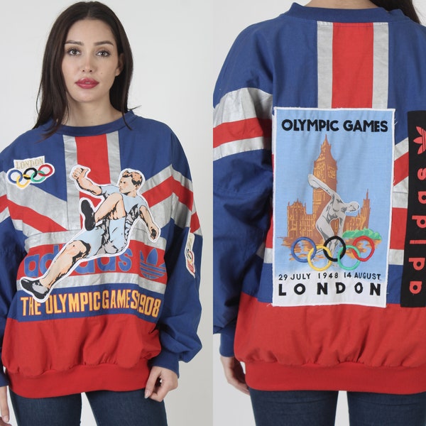 Adidas Trefoil sudadera roja blanca y azul, vintage Juegos Olímpicos de Londres Crewneck L