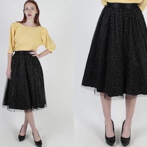 80s Gunne Sax Shiny Glitter Skirt, Vintage Jessica McClintock Black Prom Outfit, High Waisted Midi