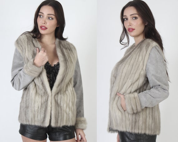 Casual Silver Mink Fur Cropped Jacket With Pocket… - image 1