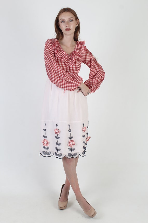 Americana Gingham Embroidered Picnic Dress, Red W… - image 4
