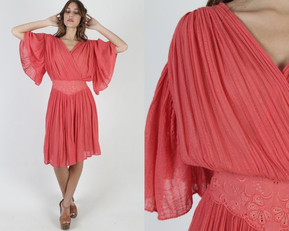 Coral Angel Sleeve Gauze Dress / Thin Cotton Wrap