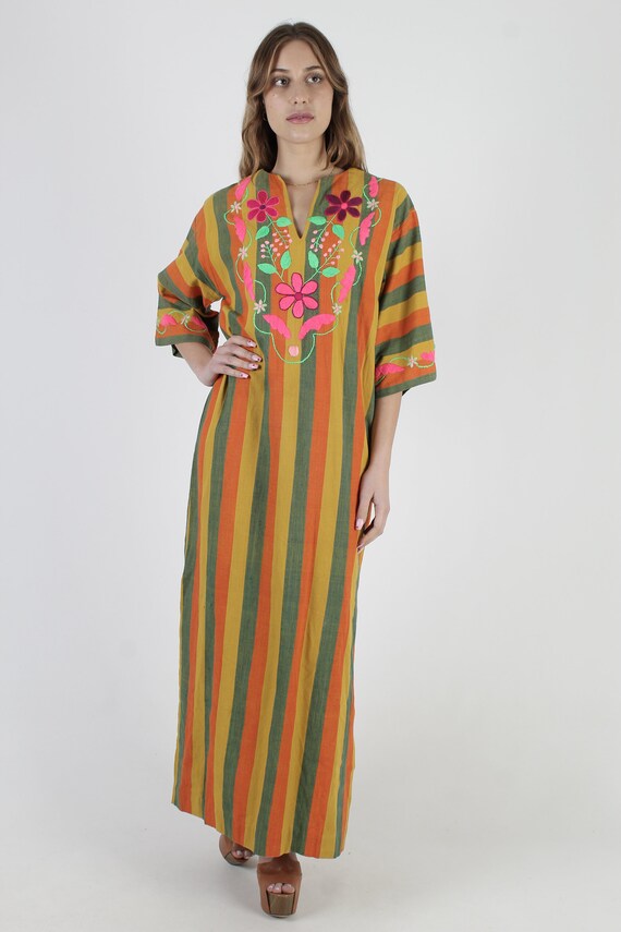 Vintage 1970/'s Josefa Mexican Caftan with Ribbon Fringe Mexican Festival Kaftan Hippie Boho Medium