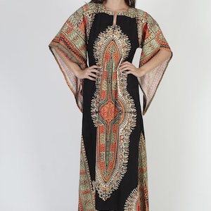 70s Navy Dashiki Maxi Dress / Large Indian Bell Sleeve Ethnic Gown / Wing Kimono Style Angel Arms / Vintage Bohemian Festival Caftan image 2