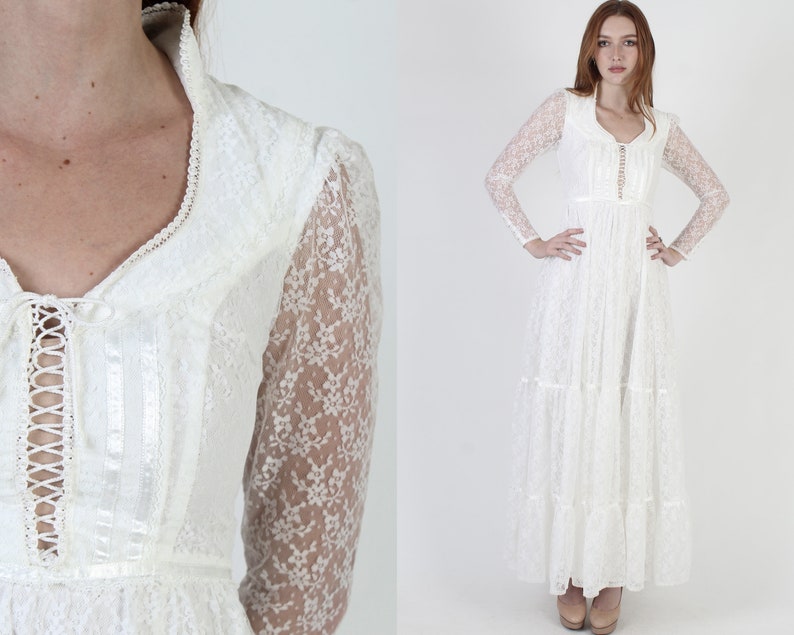 Romantic Renaissance Bridal Collection / Gunne Sax Victorian Maxi Dress / Vintage 70s Wedding Lace Long Gown image 1