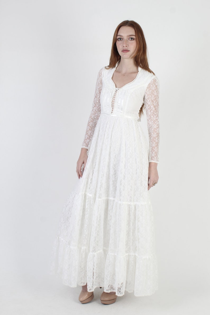 Romantic Renaissance Bridal Collection / Gunne Sax Victorian Maxi Dress / Vintage 70s Wedding Lace Long Gown image 4