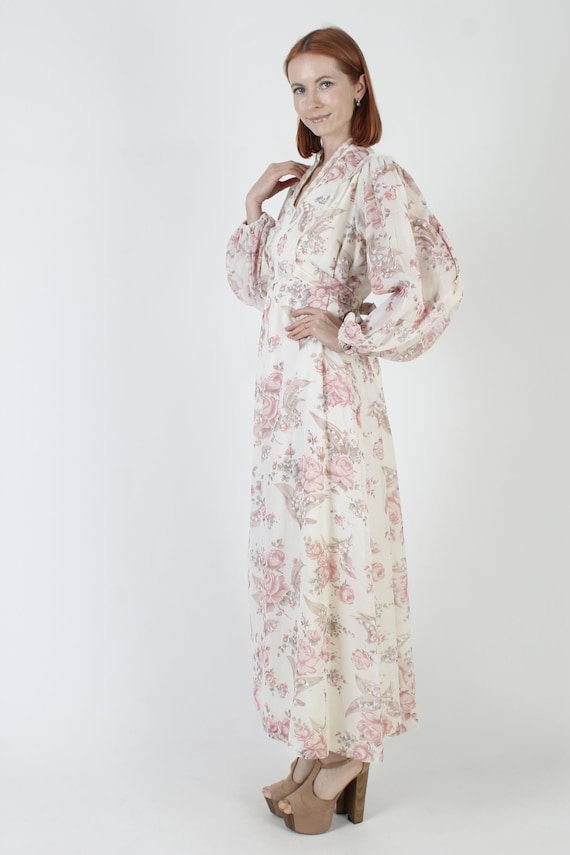 Rose Print 70s Floral Maxi Dress, Vintage 70s Poe… - image 3