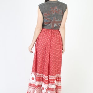 Long Cottagecore Embroidered Applique Floral Skirt, High Waisted Full A Line Fit, Red Cotton Prairie Maxi Outfit image 6