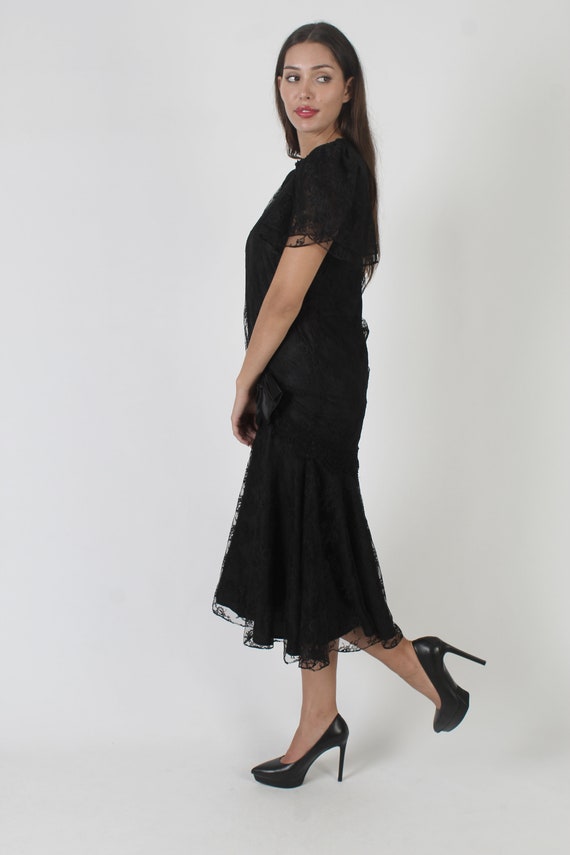 80s Gothic Wedding Dress / Sheer Black Lace Medie… - image 5