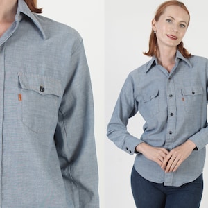 Levis Chambray Hippie Shirt Orange Tab Work Top Vintage Womens 70s
