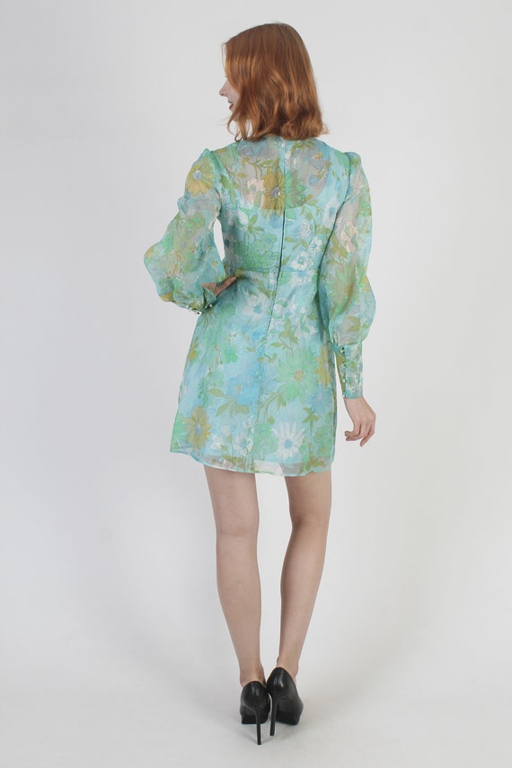 Vintage 60s Pastel Floral Dress Green All Over Pr… - image 6