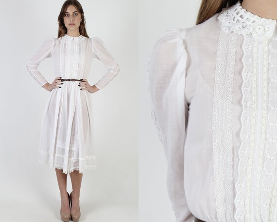 All White Gunne Sax Dress / Tiny Collar Romantic B