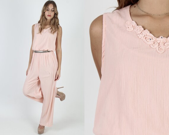 Plain Peach Chiffon Jumpsuit / Simple Wide Leg Wom