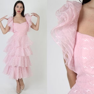 Cotton Candy Pink geschichtetes Abschlussballkleid, Vintage Avantgarde Abendkleid, 70er Jahre Schule Tanz Outfit Bild 1