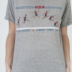 1984 Heather Grey USA Olympic Games T Shirt, Soft And Thin Single Stitch Tee, 80s Vintage Summer Games L image 6