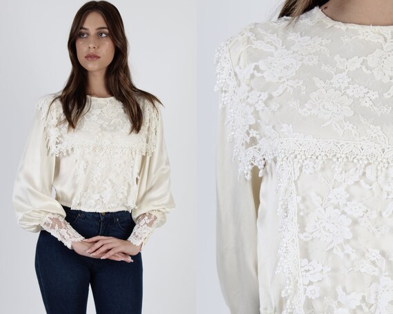 Vintage 70s Gunne Sax Top / Silk Ivory Gunne Sax B