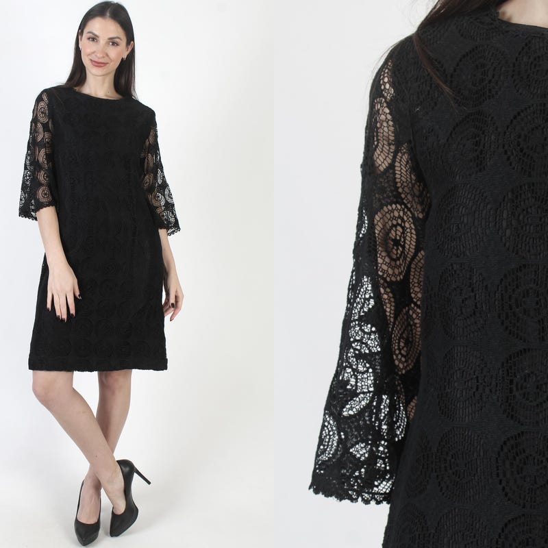 Black Bell Sleeve Sheer Brunch Dress main image 0