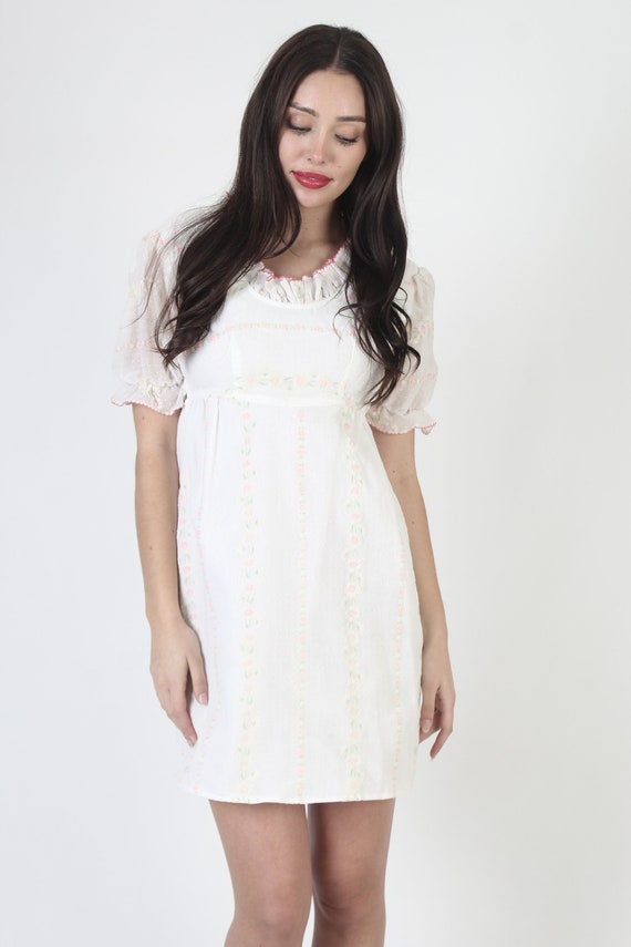 Thin White Swiss Floral Mini Dress / Sheer Materi… - image 2