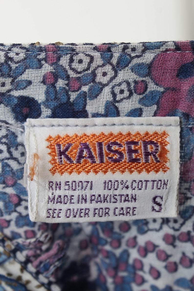 Authentic Kaiser Brand India Guaze Dress / Thin Purple Floral Block Print Cotton / Ethnic Sheer Summer Midi Size S image 7