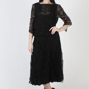 20s Black Deco Dress, Vintage 30s Flapper, Edwardian Antique Gown, Victorian Thurn Maxi