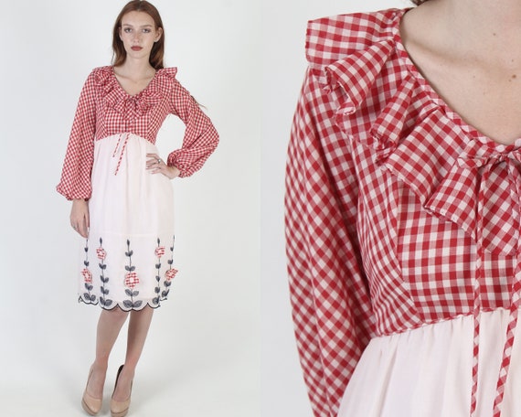 Americana Gingham Embroidered Picnic Dress, Red W… - image 1