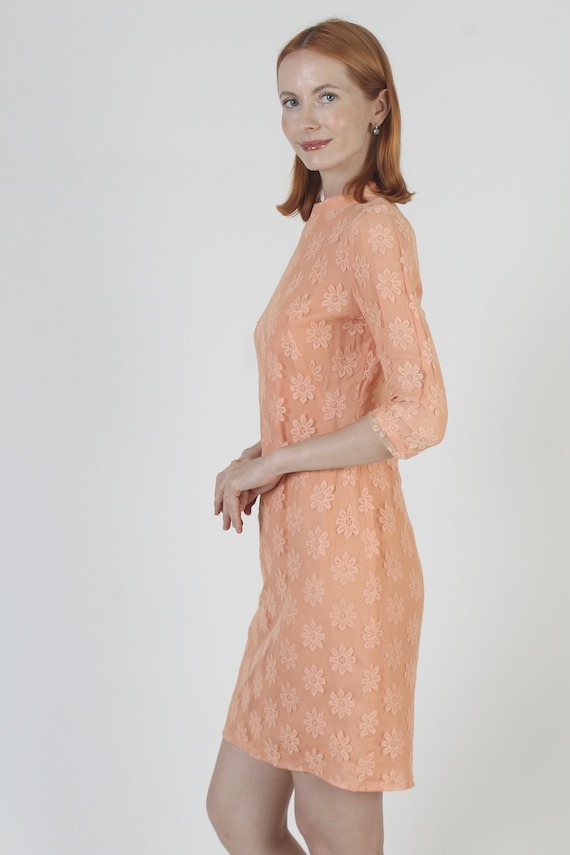 Vintage 60s Peach Floral Lace Mini Dress: Cocktai… - image 5