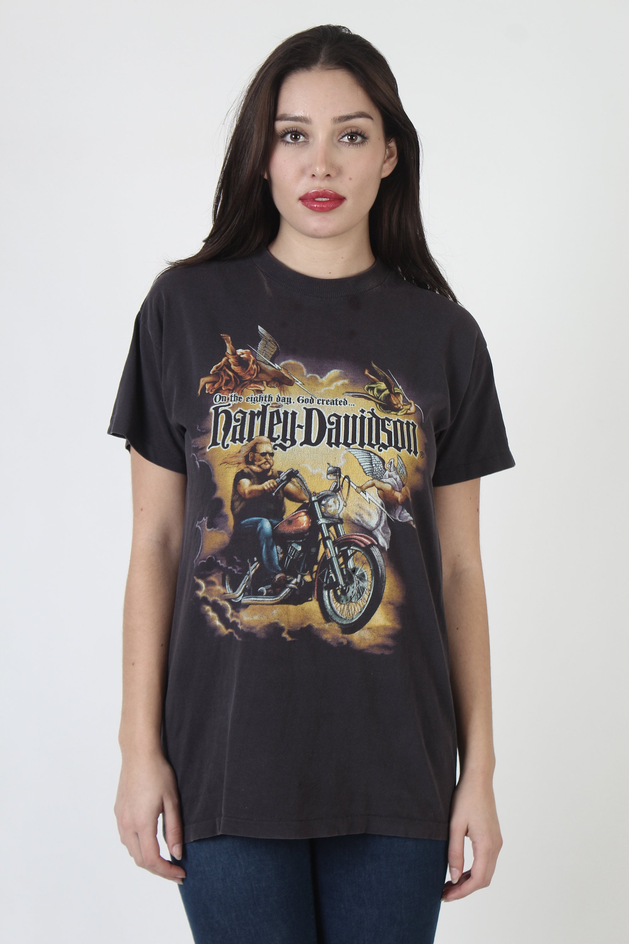 Vintage Black Harley Davidson T-shirt 80s 2 Sided Motorcycle Vintage Black Harley Davidson T-shirt 80s 2 Sided Motorcycle