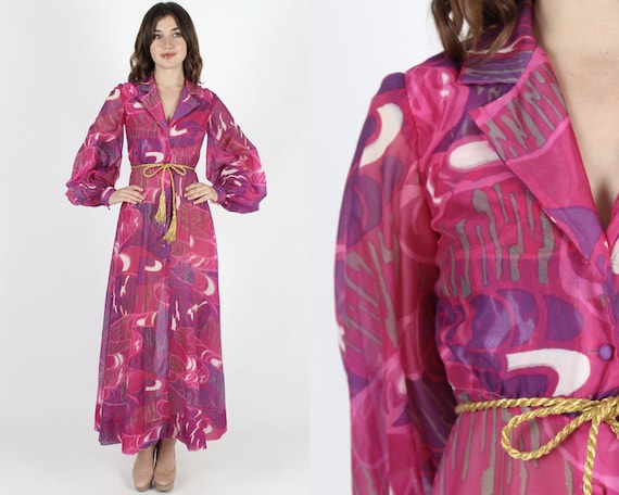 Vintage 70s Chiffon Dress Bright Color Cocktail Pa