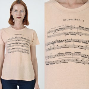 Johann Sebastian Bach T Shirt, Vintage 70s Musical Notes Tee, Music Sheet Composer Top, Size Small S image 1