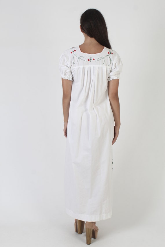 White Womens Mexican Maxi Dress Vintage Heavily H… - image 5