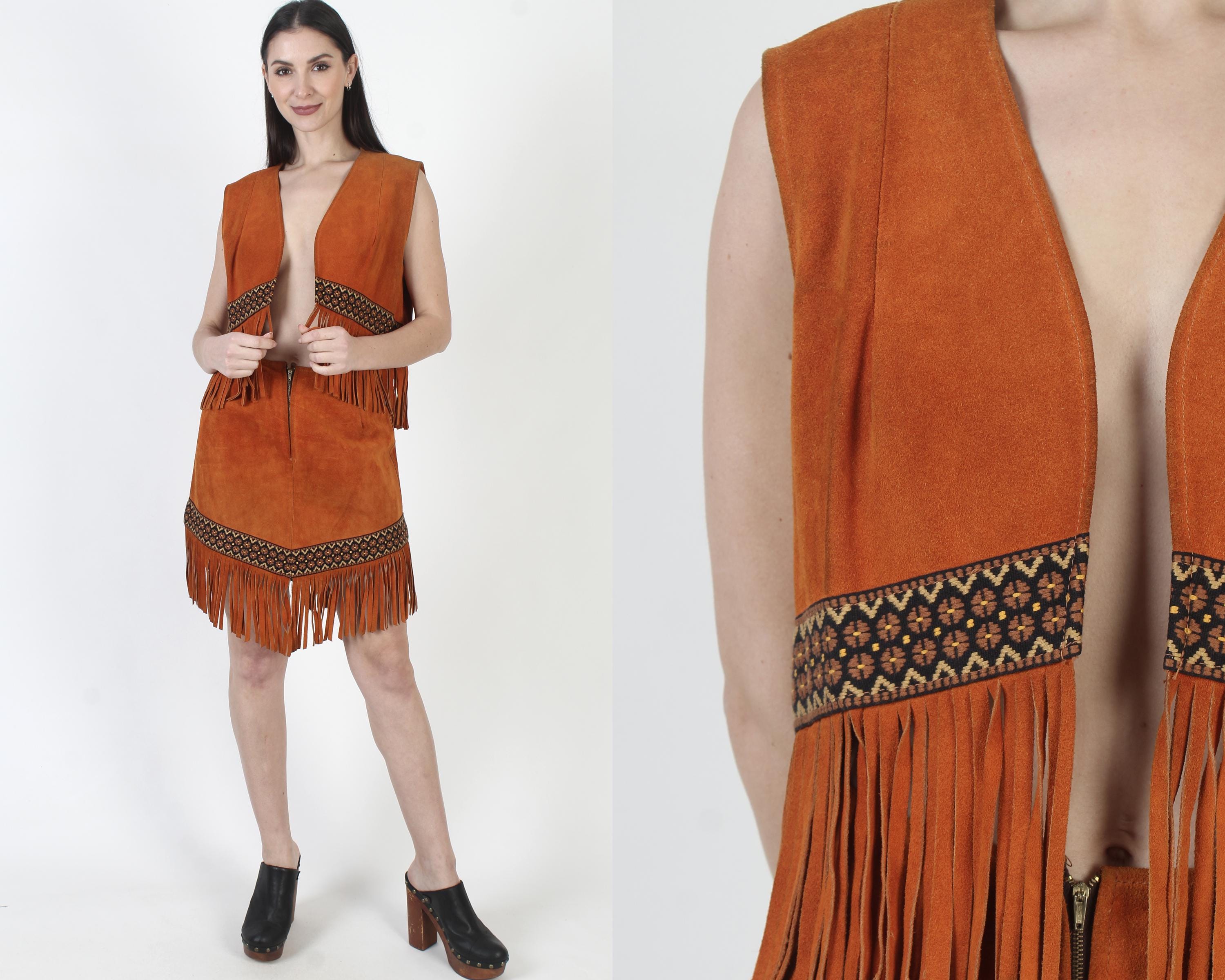 Vintage Suede Fringe Vest and Skirt Set: Southwestern Two Piece - Etsy