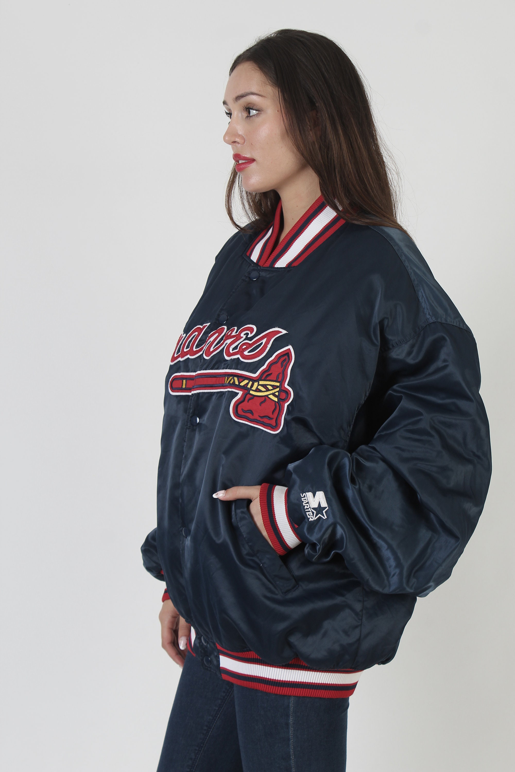 VTG 80s 90s Starter Atlanta Braves Made In USA Satin Varsity Jacket Mens  Large