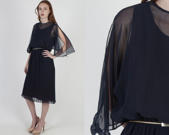 Simple Miss Elliette Sheer Navy Chiffon Pleated M… - image 1