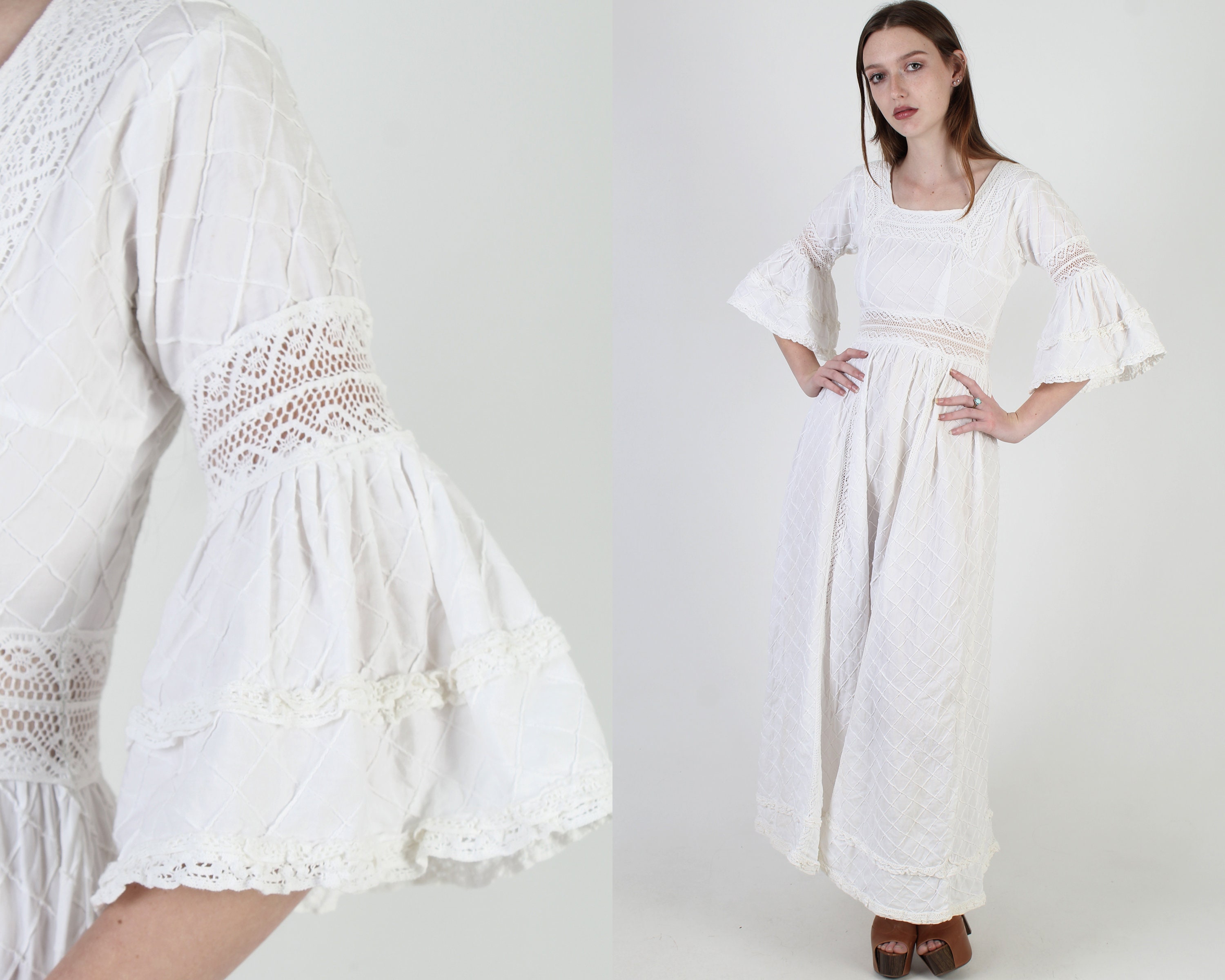 White bell sleeve shop maxi dress