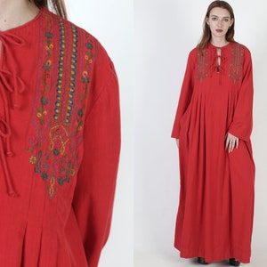 Treacy Lowe Of London Maxi Dress, 70s Heavily Embroidered India Dress, Heavyweight Ethnic Caftan With Pockets Large image 1