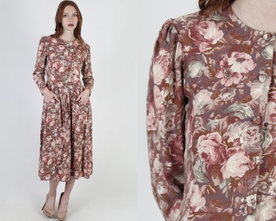 80s Laura Ashley Floral Dress, 1980s Sheer Autumn… - image 1