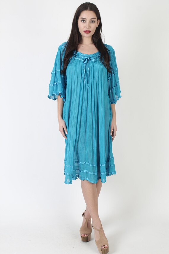 Teal Angel Sleeve Gauze Dress / Thin Big Lightwei… - image 3