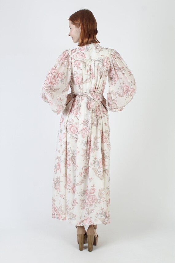 Rose Print 70s Floral Maxi Dress, Vintage 70s Poe… - image 6