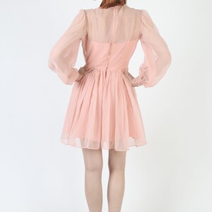 Peach Chiffon Mini Dress: 70s Victorian Style Bridesmaid Frock - Etsy