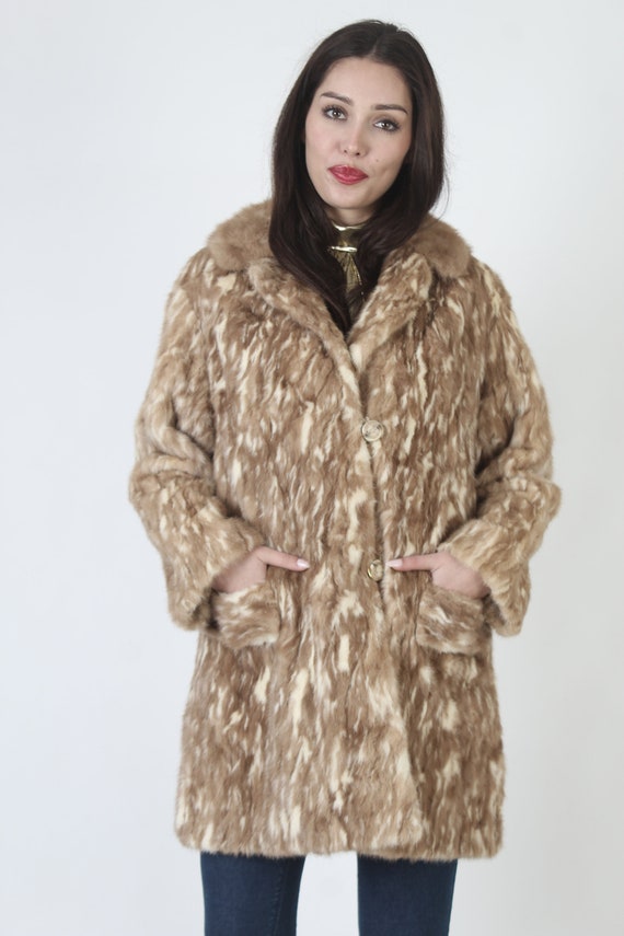 Marbled Blonde Mink Fur Coat / Brown Real Patchwo… - image 2