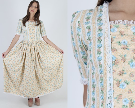 Yellow Cotton Calico Floral Dress / Frontier Count