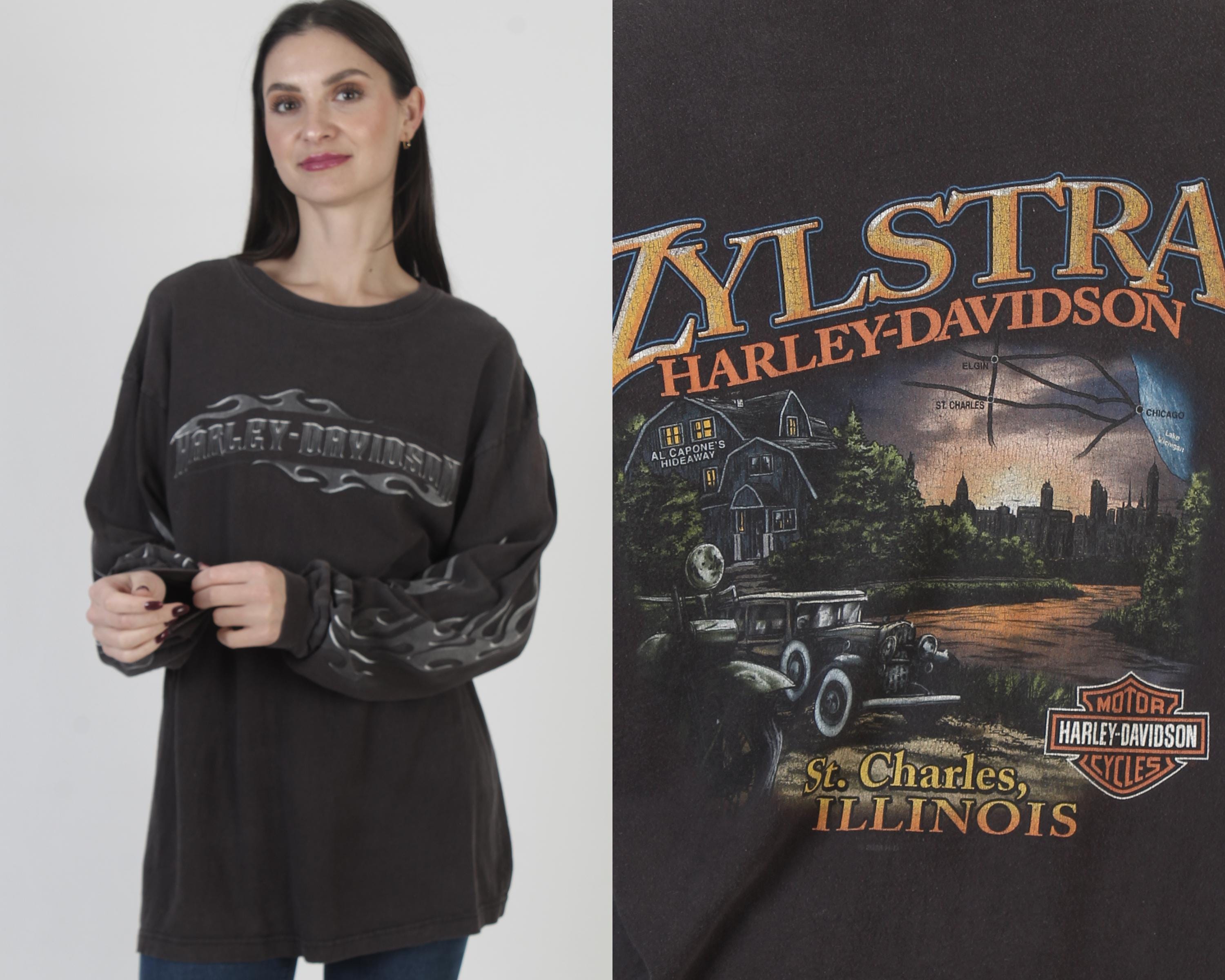 Harley Davidson Long Sleeve Flame T-shirt, Double Sided Motorcycle
