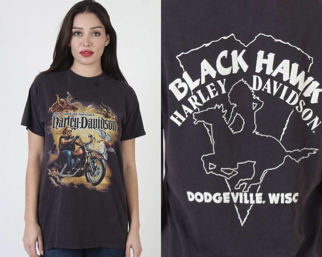 Vintage Black Harley Davidson T-shirt 80s 2 Sided Motorcycle