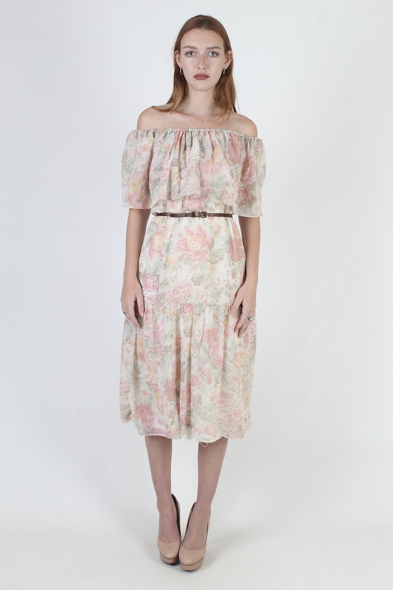 Off The Shoulder Garden Floral Dress, Pink Rose F… - image 2