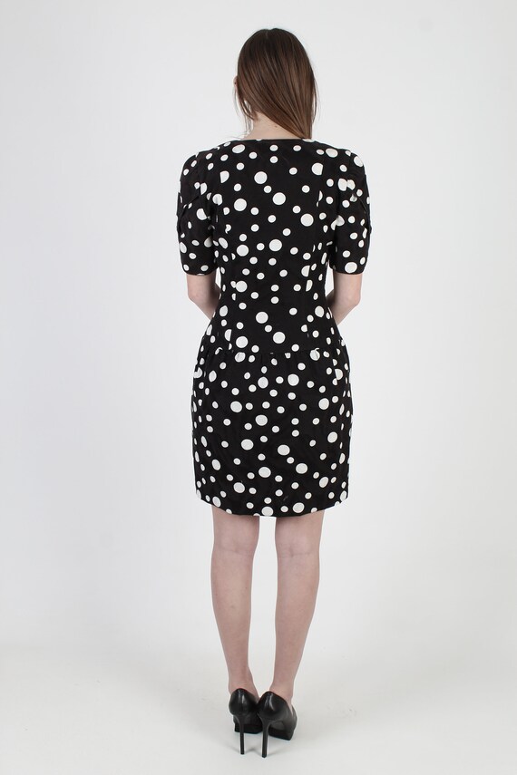 Black Polka Dot Dress / 1980s White Spotted Wiggl… - image 5