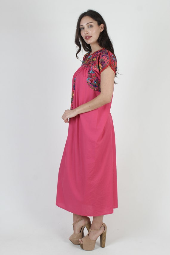 Pink Oaxacan Embroidered Maxi Dress / Mexican Flo… - image 4