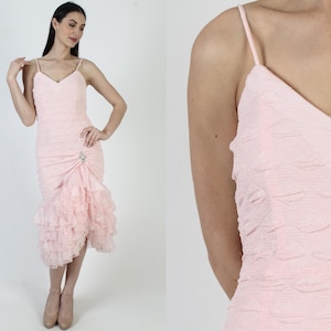 Pink Asymmetrical Dress, Hi Low Ruffle Skirt, Barbiecore Prom Gown, Vintage 80s Evening
