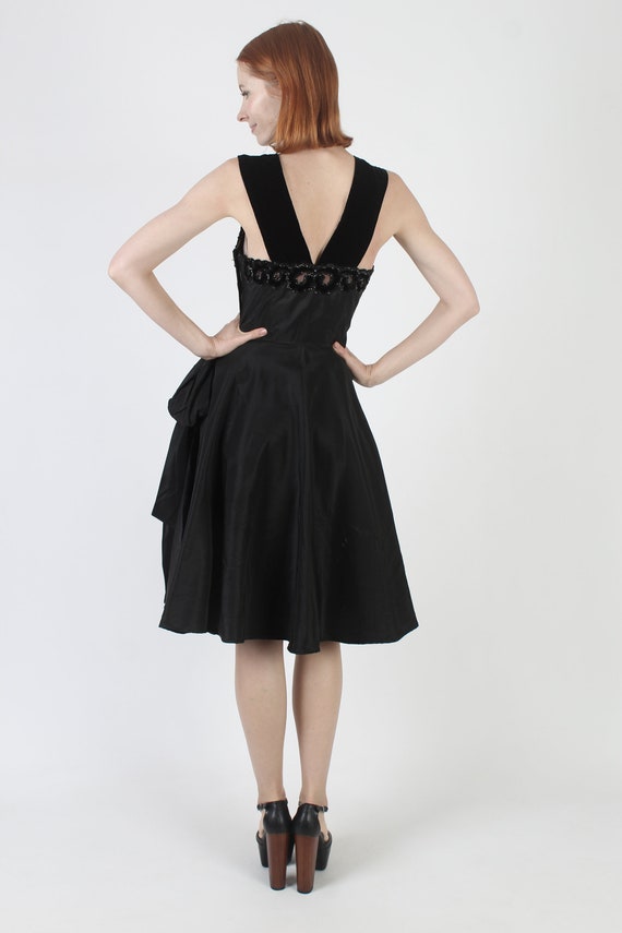40s Black Floral Beaded Dress, Large Full Circle … - image 6