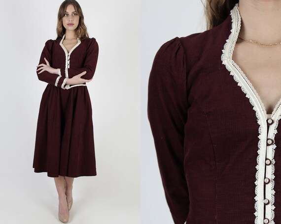 Corduroy Gunne Sax Dress / 70s Country Folk Pocket