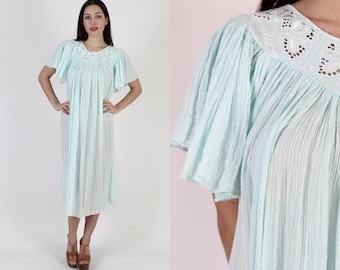 Mint Color Thin Gauze Floral Embroidered Cover Up Dress