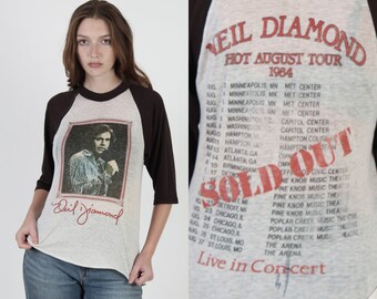 Vintage 1984 Neil Diamond T Shirt / Hot August Tour Live In Concert / Mens Womens Unisex Paper Thin 50 50 T Shirt Small